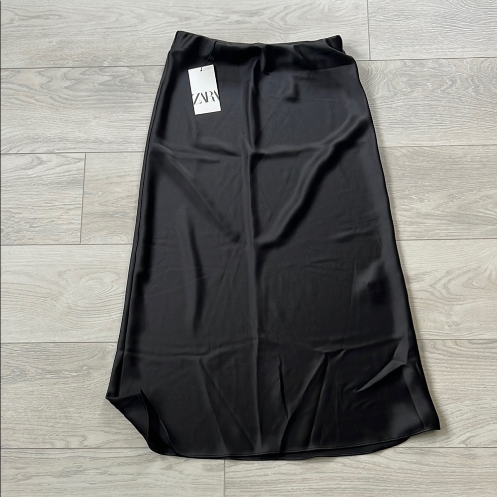 Zara Black Asymmetrical Maxi Slip Skirt